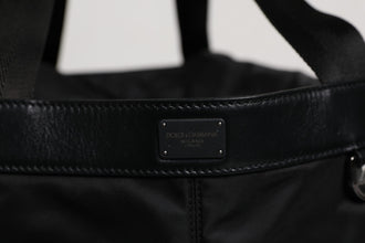 Dolce & Gabbana Black Nylon White Iconic Logo Shoulder Bucket Bag