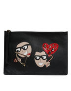 Dolce & Gabbana Black #DGFamily Embellished Leather Clutch Bag