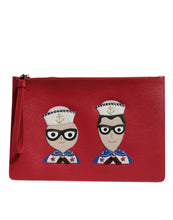 Dolce & Gabbana Red #DGFamily Embellished Leather Clutch Bag