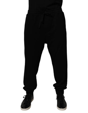 Dolce & Gabbana Black Cotton Crown Logo Jogger Pants