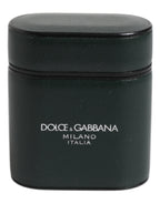 Dolce & Gabbana Green Calfskin Leather Logo Print Flip Holder Airpods Case