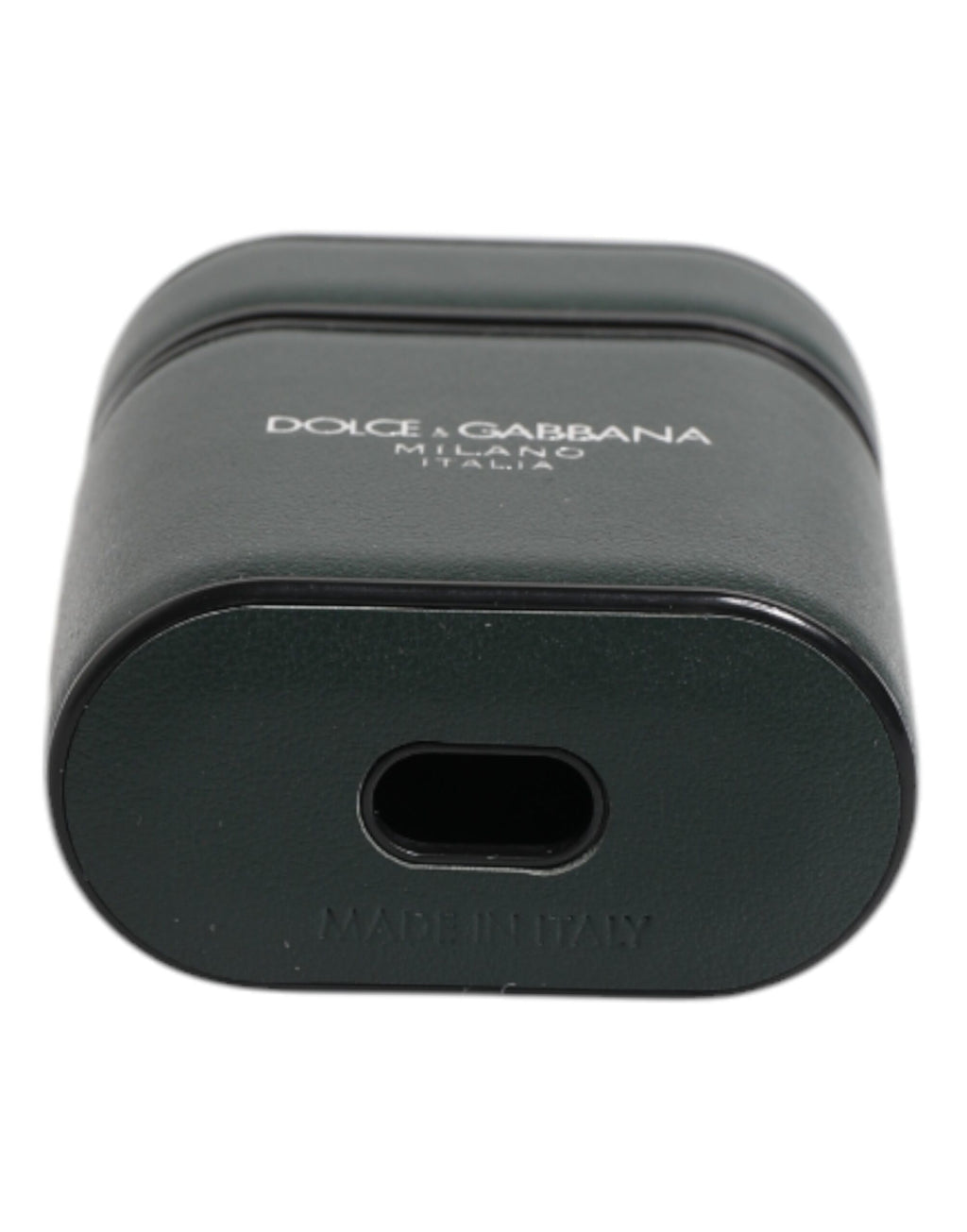 Dolce & Gabbana Green Calfskin Leather Logo Print Flip Holder Airpods Case
