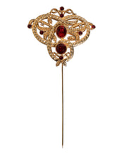Dolce & Gabbana Gold Tone Red Crystal Embellish 925 Sterling Silver Pin