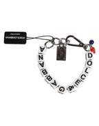 Dolce & Gabbana Silver Brass Chain Dice Logo Embellished Charm Bracelet