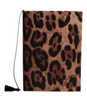 Dolce & Gabbana Brown Black Polyester Leopard Logo Print Small Notebook