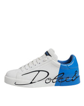 Dolce & Gabbana White Blue Leather Logo Low Top Sneakers Shoes
