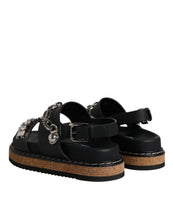 Dolce & Gabbana Black Crystal Embellish Strap Sandals Shoes