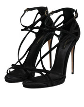 Dolce & Gabbana Black Leather Stiletto Heels Sandals Shoes