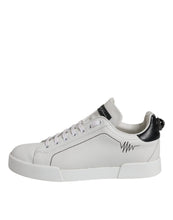 Dolce & Gabbana White Black Leather Low Top Sneakers Shoes
