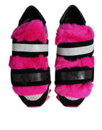 Dolce & Gabbana Black Pink Fur Embellished Sneakers Shoes