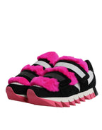 Dolce & Gabbana Black Pink Fur Embellished Sneakers Shoes