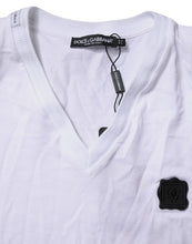 Dolce & Gabbana White Cotton Logo Patch V-neck Tee T-shirt