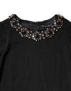 Dolce & Gabbana Black Crystal Embellished Round Neck Mini Dress