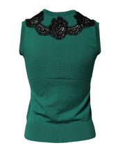 Dolce & Gabbana Green Wool Lace Detail Sleeveless Tank Top