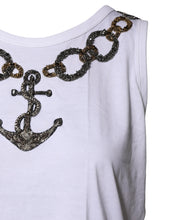 Dolce & Gabbana White Cotton Anchor Chain Embroidery Tank Top