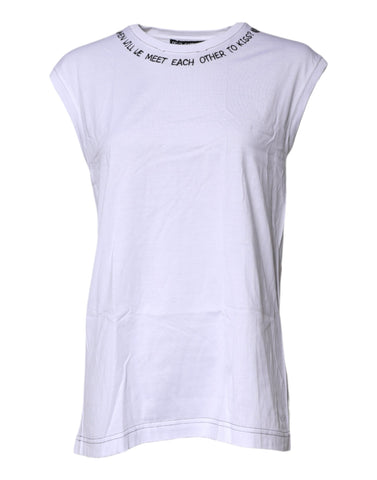 Dolce & Gabbana White Cotton Sleeveless Printed Tank T-shirt