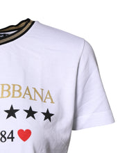 Dolce & Gabbana White Printed Round Neck Top Cotton T-shirt