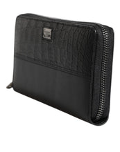 Dolce & Gabbana Black Leather Logo Plaque Zip Around Continental Wallet
