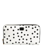 Dolce & Gabbana White Black Striped Leather Zip Around Continental Wallet