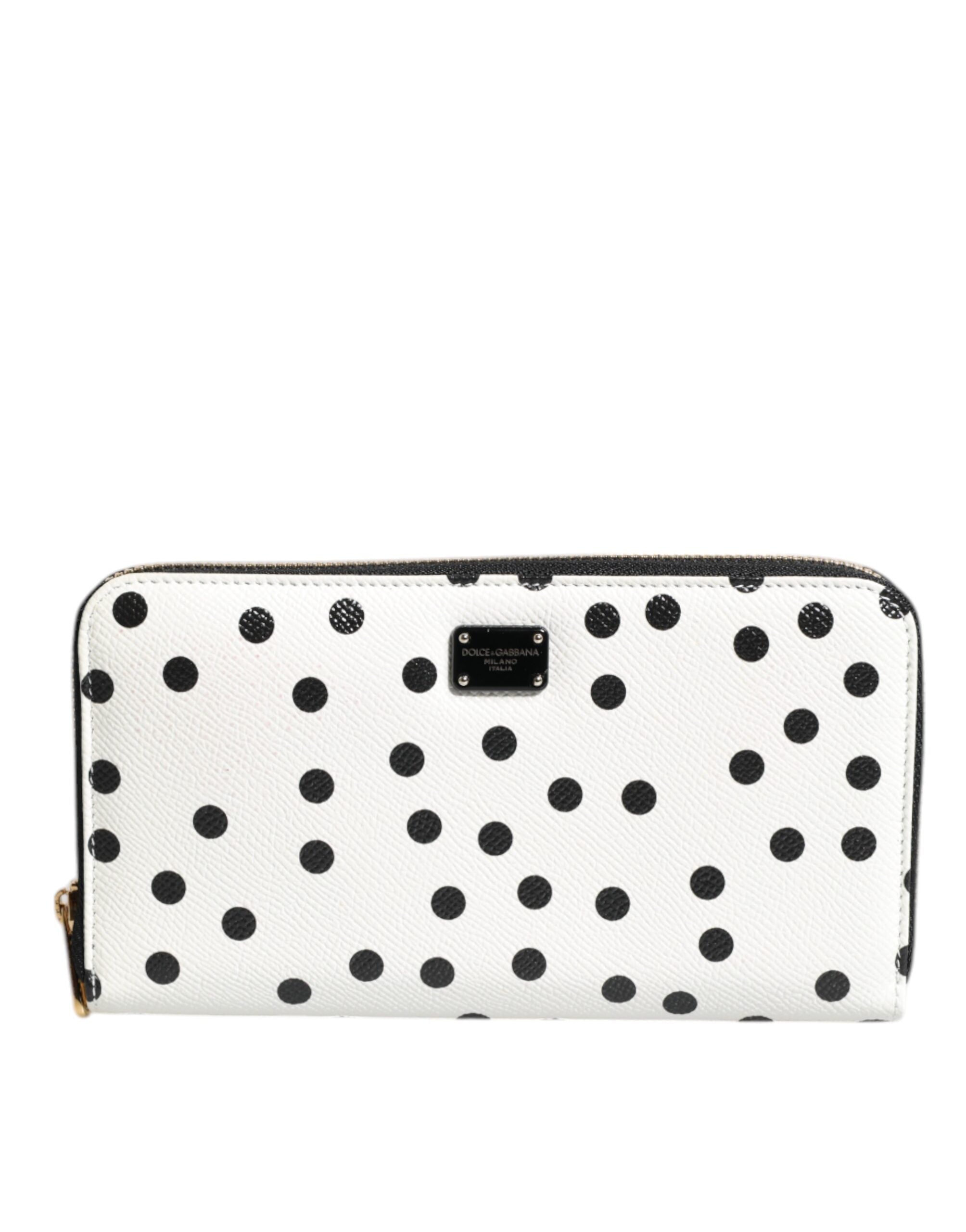 Dolce & Gabbana White Black Striped Leather Zip Around Continental Wallet