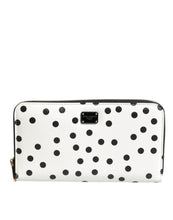 Dolce & Gabbana White Black Striped Leather Zip Around Continental Wallet