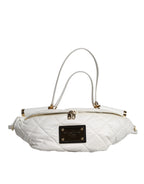 Dolce & Gabbana White Quilted Logo Plaque Belt Waist Fanny Pack Bag