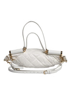 Dolce & Gabbana White Quilted Logo Plaque Belt Waist Fanny Pack Bag