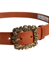 Dolce & Gabbana Brown Leather Gold Metal Baroque Buckle Belt