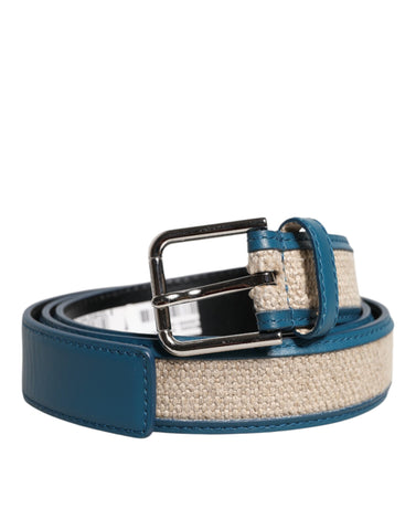 Dolce & Gabbana Blue Beige Leather Weaved Metal Buckle Belt