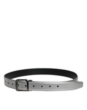 Dolce & Gabbana Silver Leather Classic Metal Logo Buckle Belt