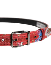 Dolce & Gabbana Red Floral DG Embellished Metal Buckle Belt