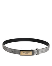 Dolce & Gabbana Silver Classic Gold Logo Plaque Buckle Belt