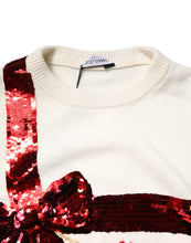 Dolce & Gabbana White Sequined Crew Neck Pullover Sweater