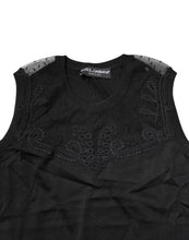 Dolce & Gabbana Black Lace Sheer Crew Neck Sleeveless Top