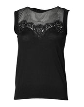 Dolce & Gabbana Black Lace Sheer Crew Neck Sleeveless Top