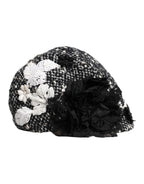 Dolce & Gabbana Black Wool White Floral Embellished Cloche Hat