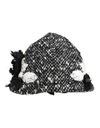 Dolce & Gabbana Black Wool White Floral Embellished Cloche Hat