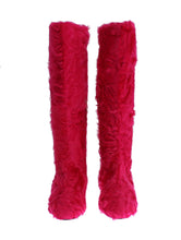 Pink Lamb Fur Leather Flat Boots Dolce & Gabbana