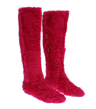 Pink Lamb Fur Leather Flat Boots Dolce & Gabbana