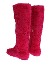 Pink Lamb Fur Leather Flat Boots Dolce & Gabbana