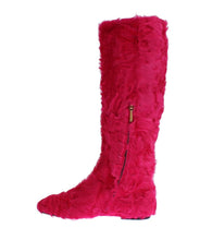 Pink Lamb Fur Leather Flat Boots Dolce & Gabbana