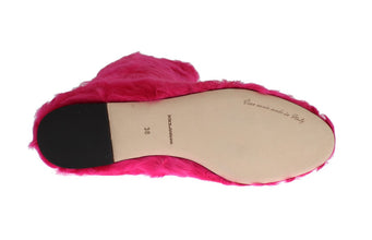 Pink Lamb Fur Leather Flat Boots Dolce & Gabbana