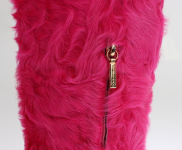 Pink Lamb Fur Leather Flat Boots Dolce & Gabbana