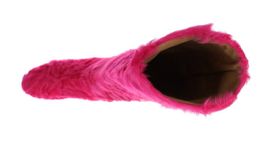 Pink Lamb Fur Leather Flat Boots Dolce & Gabbana