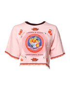 Dolce & Gabbana Pink Print Cotton Short Sleeves Cropped Top