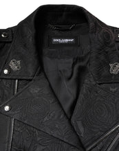 Dolce & Gabbana Black Brocade Cotton Full Zip Biker Jacket