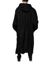 Dolce & Gabbana Black Hooded Long Men Windbreaker Jacket