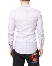 Dolce & Gabbana White Striped Cotton GOLD Long Sleeves Shirt
