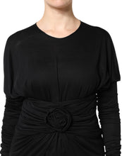 Dolce & Gabbana Black Wool Long Sleeves Sheath Midi Dress