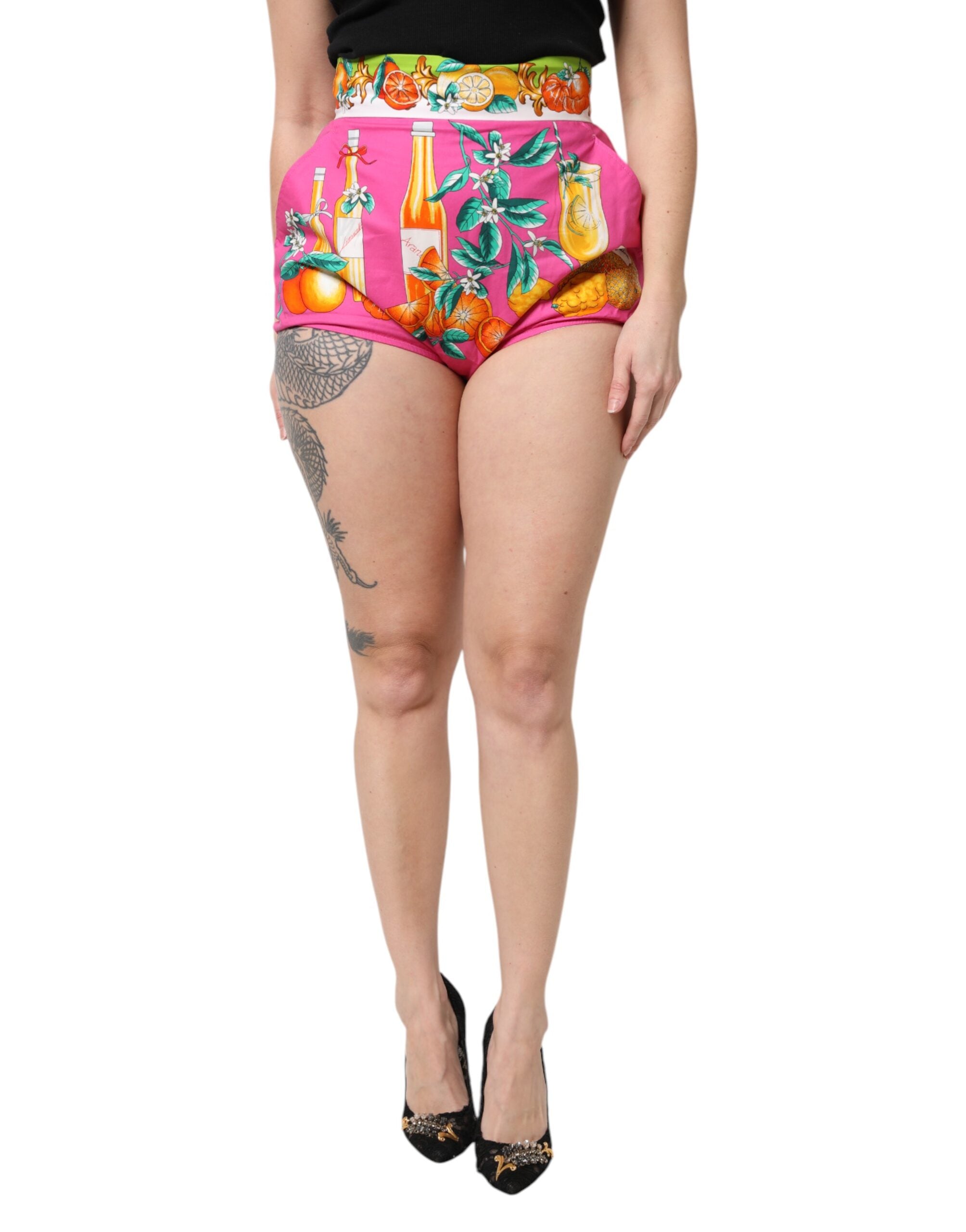 Dolce & Gabbana Pink Printed High Waist Hot Pants Shorts